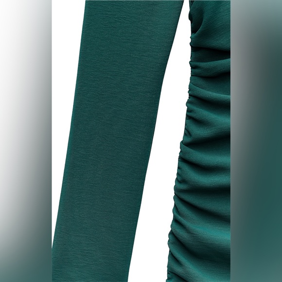 ZARA New Stunning Medium Gold Metal Piece Asymmetric Green MIDI Dress Front Slit - Picture 9 of 15